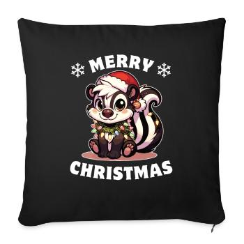 Père Noël chapeau Noël guirlandes lumineuses Skunk - Housse de coussin décorative 45 x 45 cm - noir - Devant