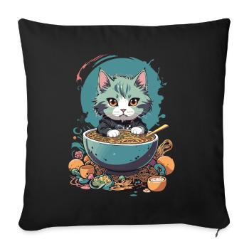 Kawaii Cat Ramen Pastel Japon Design - Housse de coussin décorative 45 x 45 cm - noir - Devant