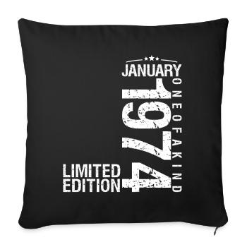 Janvier 1974 Janvier anniversaire January 1974 - Housse de coussin décorative 45 x 45 cm - noir - Devant