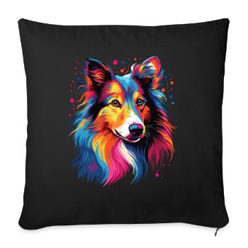 Watercolor Colorful Shetland Sheepdog - Sofa pillowcase 17,3'' x 17,3'' (45 x 45 cm) - black - Front
