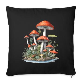 Goblincore Mushroom Vintage Nature Design - Sofa pillowcase 17,3'' x 17,3'' (45 x 45 cm) - black - Front