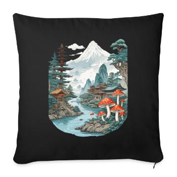 Champignon Vintage paysage Japon Design esthétique - Housse de coussin décorative 45 x 45 cm - noir - Devant