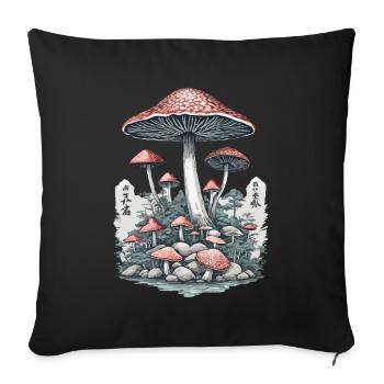 Japanese Toadstool Vintage Ukiyo-E Mushroom Design - Sofa pillowcase 17,3'' x 17,3'' (45 x 45 cm) - black - Front