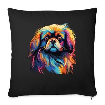 Aquarelle Colorée Pékinois - Housse de coussin décorative 45 x 45 cm - noir - Devant