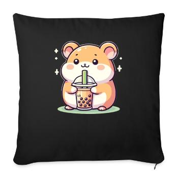 Kawaii Hamster Bubble Tea Boba Hamster - Housse de coussin décorative 45 x 45 cm - noir - Devant