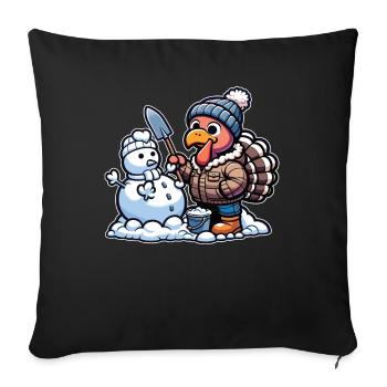 Une petite dinde construit un bonhomme de neige pour Thanksgiving - Housse de coussin décorative 45 x 45 cm - noir - Devant