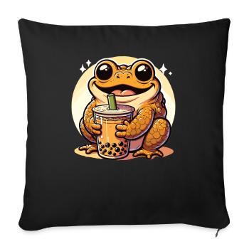 Crapauds kawaii Bubble Tea Boba Crapaud - Housse de coussin décorative 45 x 45 cm - noir - Devant