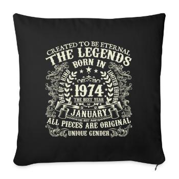 Janvier 1974 anniversaire 1974 Janvier année - Housse de coussin décorative 45 x 45 cm - noir - Devant