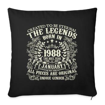 January 1988 Anniversary 1988 January Year - Sofa pillowcase 17,3'' x 17,3'' (45 x 45 cm) - black - Front