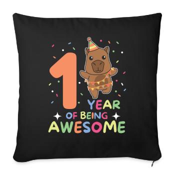 Capybara for 1st birthday for children one year old - Sofa pillowcase 17,3'' x 17,3'' (45 x 45 cm) - black - Front