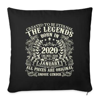 Janvier 2020 anniversaire 2020 Janvier année - Housse de coussin décorative 45 x 45 cm - noir - Devant