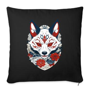 Japanese Kitsune Yokai Ukiyo-E Streetwear - Sofa pillowcase 17,3'' x 17,3'' (45 x 45 cm) - black - Front