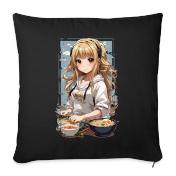 Anime Girl Ramen Liebe Manga Nudelsuppen Design - Sofakissenbezug 45 x 45 cm - Schwarz - Vorne