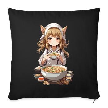 Kemonomimi Girl Ramen Anime Manga Amateur - Housse de coussin décorative 45 x 45 cm - noir - Devant
