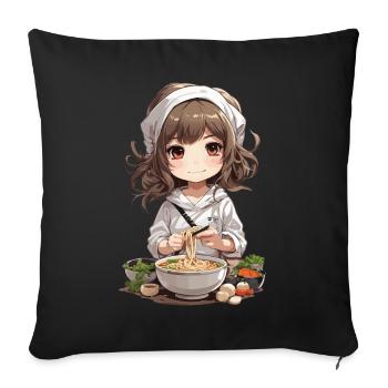 Anime Ramen Mädchen Japanische Nudelsuppe Koch - Sofakissenbezug 45 x 45 cm - Schwarz - Vorne