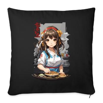 Anime Okonomiyaki Cooking Manga Girl - Sofa pillowcase 17,3'' x 17,3'' (45 x 45 cm) - black - Front