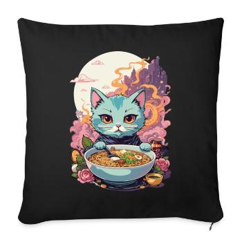 Ramen Cat Kawaii Anime Japan Food Design - Sofa pillowcase 17,3'' x 17,3'' (45 x 45 cm) - black - Front