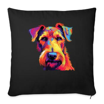 Aquarelle coloré Airedale Terrier - Housse de coussin décorative 45 x 45 cm - noir - Devant