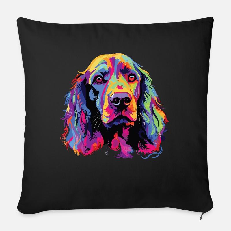 Wasserfarben Farbenfroher American Cocker Spaniel - Sofakissenbezug 45 x 45 cm - Schwarz