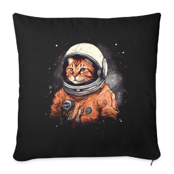 red cat in astronaut suit in space - Sofa pillowcase 17,3'' x 17,3'' (45 x 45 cm) - black - Front