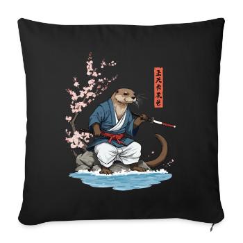 Kawaii Samurai Otter Ukiyo-E Art Streetwear - Sofa pillowcase 17,3'' x 17,3'' (45 x 45 cm) - black - Front