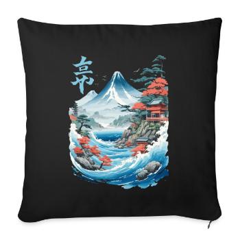 Oeuvre rétro japonaise Ukiyo-e Fujiyama - Housse de coussin décorative 45 x 45 cm - noir - Devant