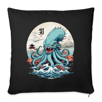 Vintage Kraken Sea Monster Japon Style esthétique - Housse de coussin décorative 45 x 45 cm - noir - Devant