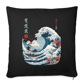 Japonais Kanagawa Wave Vintage Ukiyo-E - Housse de coussin décorative 45 x 45 cm - noir - Devant