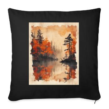 Classic Scenery Papyrus Scroll Onsen Japanese - Sofa pillowcase 17,3'' x 17,3'' (45 x 45 cm) - black - Front