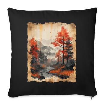 Classic Scenery Papyrus Scroll Onsen Japanese - Sofa pillowcase 17,3'' x 17,3'' (45 x 45 cm) - black - Front