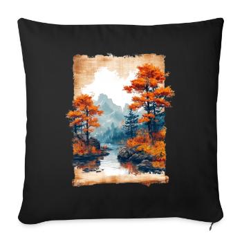 Classic Scenery Papyrus Scroll Onsen Japanese - Sofa pillowcase 17,3'' x 17,3'' (45 x 45 cm) - black - Front