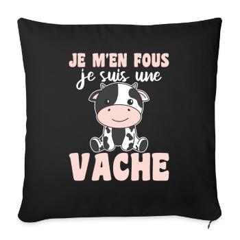 Je m’en fous je suis une vache - sweet cow - Housse de coussin décorative 45 x 45 cm - noir - Devant