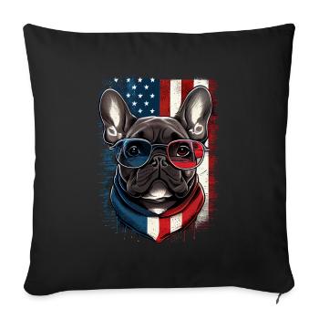 4 juillet Bouledogue français américain drapeau des États-Unis - Housse de coussin décorative 45 x 45 cm - noir - Devant