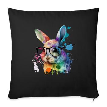 Watercolor Bunny with Glasses Cute Animals - Sofa pillowcase 17,3'' x 17,3'' (45 x 45 cm) - black - Front