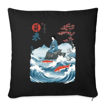Geisha Fish Vagues Ukiyo-E Japon Streetwear Kanji - Housse de coussin décorative 45 x 45 cm - noir - Devant
