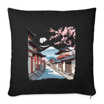 Japon Vintage Streetwear Street Fleurs de cerisier - Housse de coussin décorative 45 x 45 cm - noir - Devant