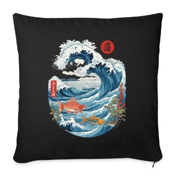 Asie Mer Océan Ukiyo-E Vintage Kanji Streetwear - Housse de coussin décorative 45 x 45 cm - noir - Devant