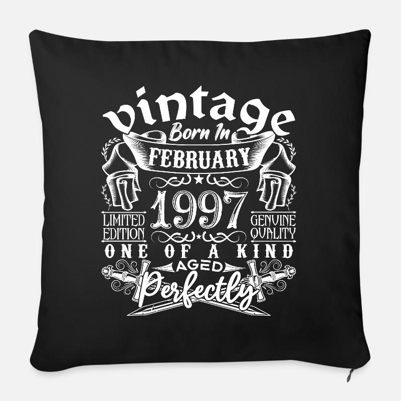 Février 1997 anniversaire Février 1997 February - Housse de coussin décorative 45 x 45 cm - noir