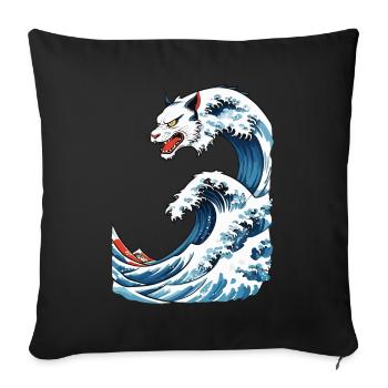 Cat Wave Ukiyo-E Vintage Japon Streetwear - Housse de coussin décorative 45 x 45 cm - noir - Devant