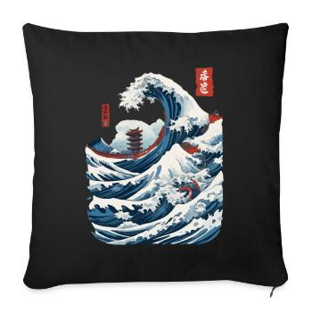 Vintage Japon Ukiyo-E vague Streetwear Design - Housse de coussin décorative 45 x 45 cm - noir - Devant
