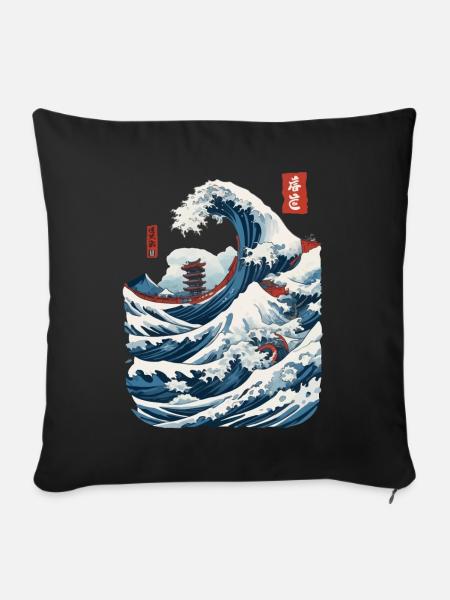Vintage Japan Ukiyo-E Wave Streetwear Design - Sofakissenbezug 45 x 45 cm - Schwarz