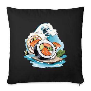 Sushi Rétro Japon Ukiyo-E Wave Streetwear Style - Housse de coussin décorative 45 x 45 cm - noir - Devant