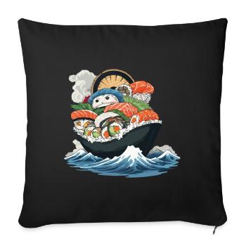 Esthétique du festin de sushis avec des Yokai japonais - Housse de coussin décorative 45 x 45 cm - noir - Devant