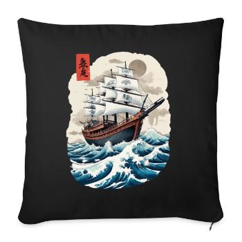 Japon Voilier Capitaine Esthétique Streetwear - Housse de coussin décorative 45 x 45 cm - noir - Devant