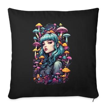 Festival des champignons Psy Trance Goa E-Girl Design - Housse de coussin décorative 45 x 45 cm - noir - Devant