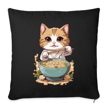 Cat Loves Ramen Japanese Culture Style - Sofa pillowcase 17,3'' x 17,3'' (45 x 45 cm) - black - Front