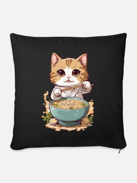 Katze Liebt Ramen Japanische Kultur Style - Sofakissenbezug 45 x 45 cm - Schwarz