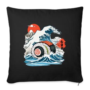 Rouleau de sushi japonais Vintage Ukiyo-E Design - Housse de coussin décorative 45 x 45 cm - noir - Devant