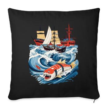 Sushi drôle fantaisie vintage Japon esthétique - Housse de coussin décorative 45 x 45 cm - noir - Devant