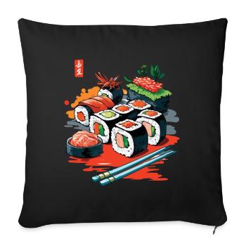 Design d’art streetwear japonais sushi - Housse de coussin décorative 45 x 45 cm - noir - Devant